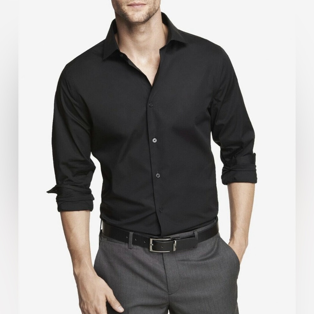 NWT Express Slim Solid Stretch 1MX Dress Shirt